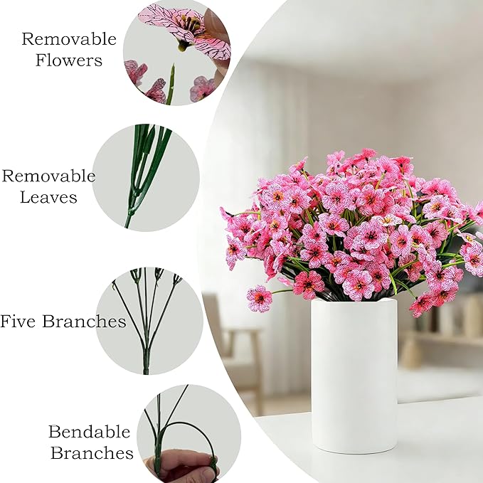 20 Bundles Artificial Flowers for Outdoors, UV Resistant Fake Flowers with Plastic Plants, Faux Silk Flower for Outdoors Planter, Fake Realistic Plant Outside Window Boxes Patio Decor-Pink