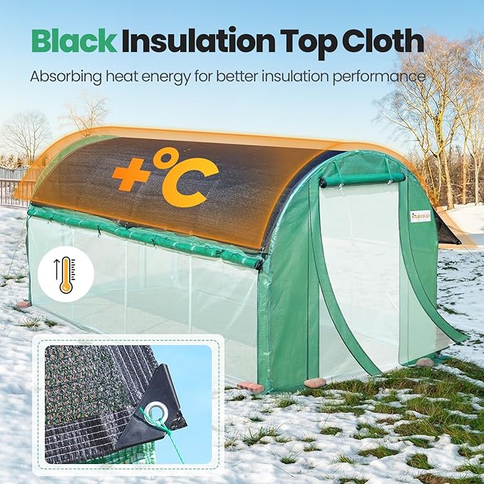KING BIRD Premium 15x6.6x6.6FT Greenhouse for Outdoors, Large Walk-in Heavy Duty Galvanized Steel Frame, Mesh Door Screen Window Tunnel Hoop Garden Plant Winter Hot House, Side Screen Mesh, Green