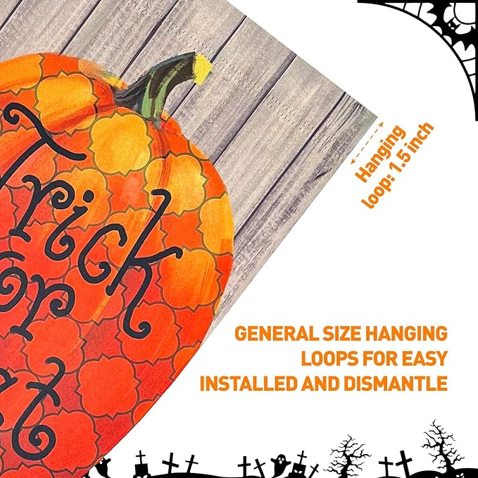3D Halloween Trick or Treat Pumpkin Blackout Garden Flag ,Vertical Double Sided 12×18 Inch Retro Rhombus Pumpkin Yard Lawn Porch Flag ,Halloween Decorations Outdoor, Rustic Farmhouse Decor