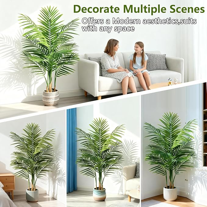 Artificial Palm Tree Indoor 4ft, Large Fake Tropical Areca Palm Tree with 13 Trunks, Faux Dypsis Lutescens Floor Plant in Pot for Indoor Outdoor Home Office Decor & Housewarming Gift