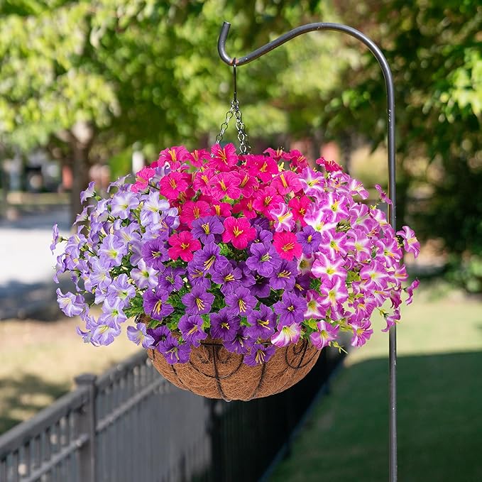 Artificial Flowers for Outdoors Fake Plants Outside Decoration, 20 Bundles Silk Petunia with Eucalyptus UV Resistant Realistic Faux Flowers for Outdoor Planters Garden Balcony Yard Porch Patio, Mix