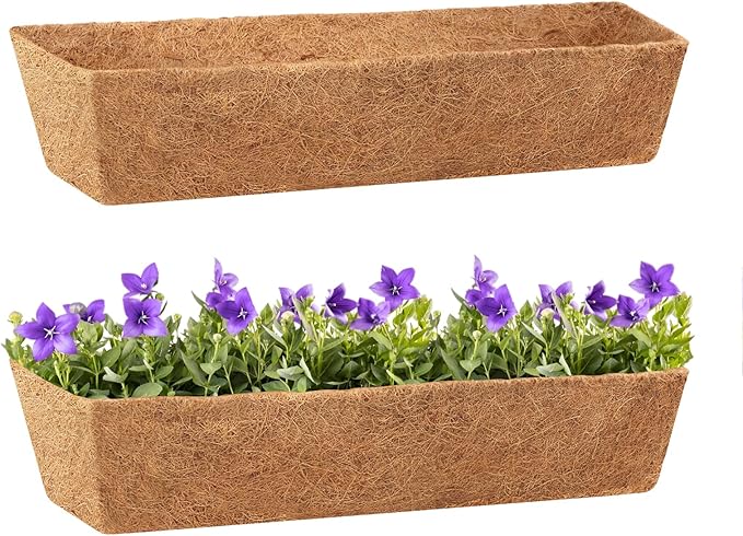 Legigo 2 Pack 30 Inch Square Coco Liners Planter Baskets Liner- Natural Coconut Coir Fiber Liner Replacement, Window Box Liners Trough Coconut Liners for Wall Planter Garden Deck Fence Flower Baskets