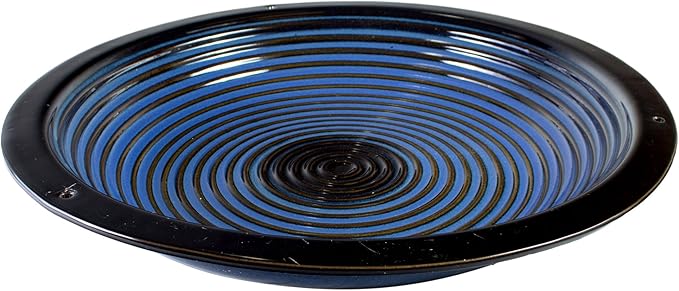 BYER OF MAINE Circles Post Bird Bath, Outdoor Garden and Patio Decor, Porcelain, Glaze Finish, Steel Mounting Post, Outside Bird Pond Fountain, 14"x14"x30", Cobalt Blue