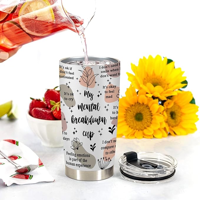 HOMISBES Mental Health Awareness Tumbler - Positive Thinking Daily Affirmation - 20oz Stainless Steel Cup - 'My Mental Breakdown' Matters