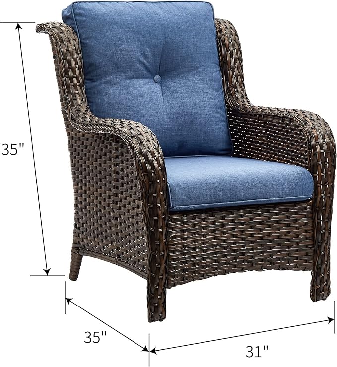 HUMMUH 3 Pieces Patio Bistro Set Wicker Patio Chairs Set of 2 with Tempered Glass Top Side Table Rattan Outdoor Furniture Conversation Set for Yard,Garden,Porch