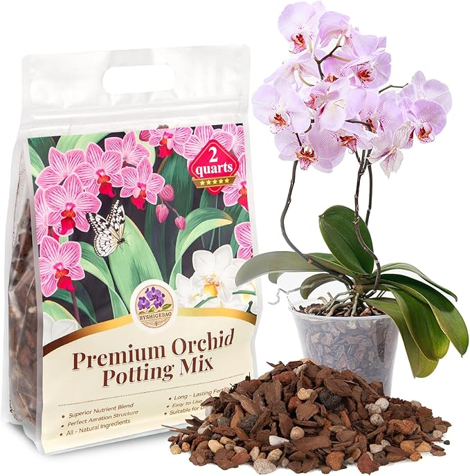 BYSHIGEBAO Orchid Bark Potting Mix with Pine Bark and Perlite, Fast Draining Orchid Soil for Healthy Roots, Ideal for Repotting Orchid and Orchid Bark for Indoor Plants (2 Quarts)