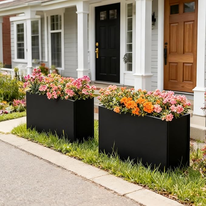GZLVSOW Black Steel Metallic Heavy Planter 36" x 15" x 24" for Outdoor Plants Metal Rectangular Outdoor Planter Spliced Flower Box with Partitions for Outside,Indoor,Garden (Black, 36 * 15 * 24)
