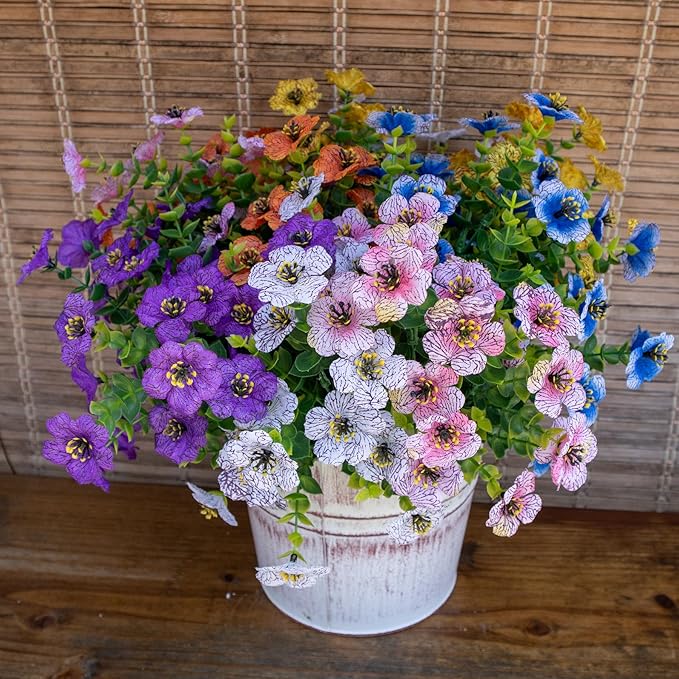 BCBLF Artificial Flowers for Outdoors UV Resistant, 12 Bundles Realistic Silk Flower Faux Fake Plants for Porch Patio Yard Planters, Spring Summer Home Garden Decor, White