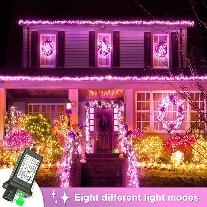 262 FT 800 LED Pink String Lights Indoor, Pink Valentines Day Lights with 8 Modes Clear Wire Waterproof, Plug in Fairy Lights for Bedroom Valentines Day Wedding Holiday Party Tree Decorations
