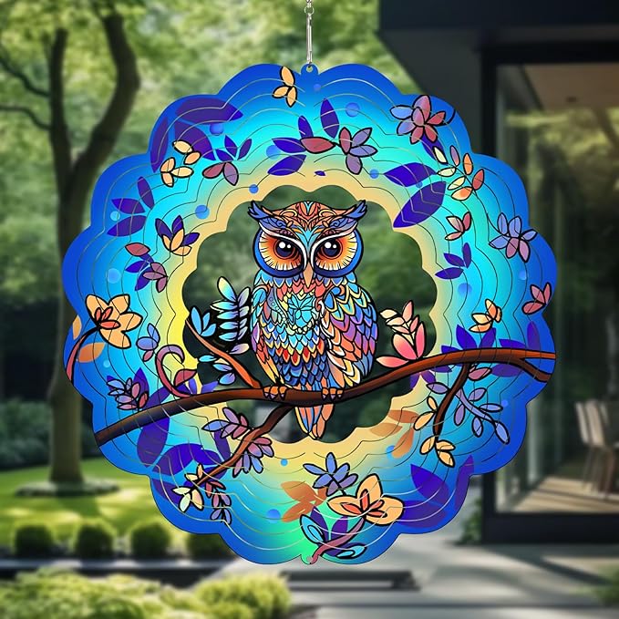 Owl Wind Spinners Outdoor - Birthday Gifts for Women Mom Grandma,12inch Metal Hanging Wind Sculptures for Outside Decor, Christmas Ornament Presents for Yard Garden Decoration