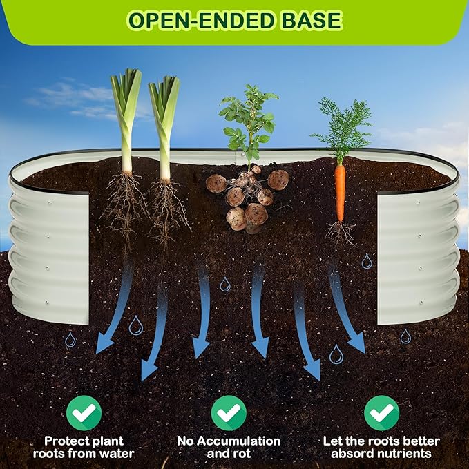 2 Pcs 4.5x2x1.5ft Oval Galvanized Raised Garden Beds, Metal Planter Boxes with Open Base, Tool-Free Assembly for Vegetables, Flowers, Herbs - Outdoor & Patio Use, White