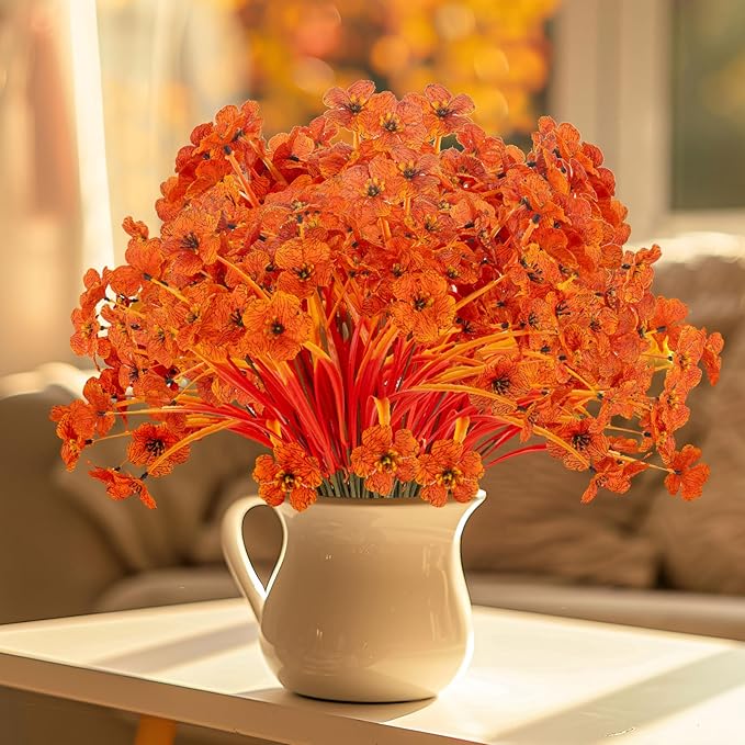 JEMONG 20 Bundles Artificial Fall Flowers No Fade Faux Autumn Plants Fake Flowers No Fade Faux Plastic Plants Thanksgiving Harvest Decoration (Fall Red)