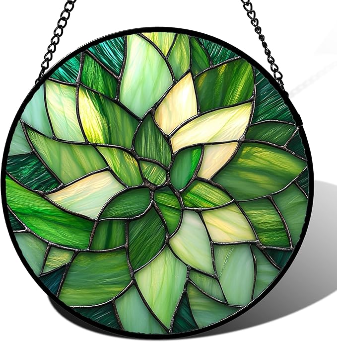 Stained Glass Window Hanging - Ireland Green Suncatcher for Doors Garden Patio Sun Catchers Decor Mother's St. Patrick's Day Birthday for Women Men Mom Nana Friend 6.3 in