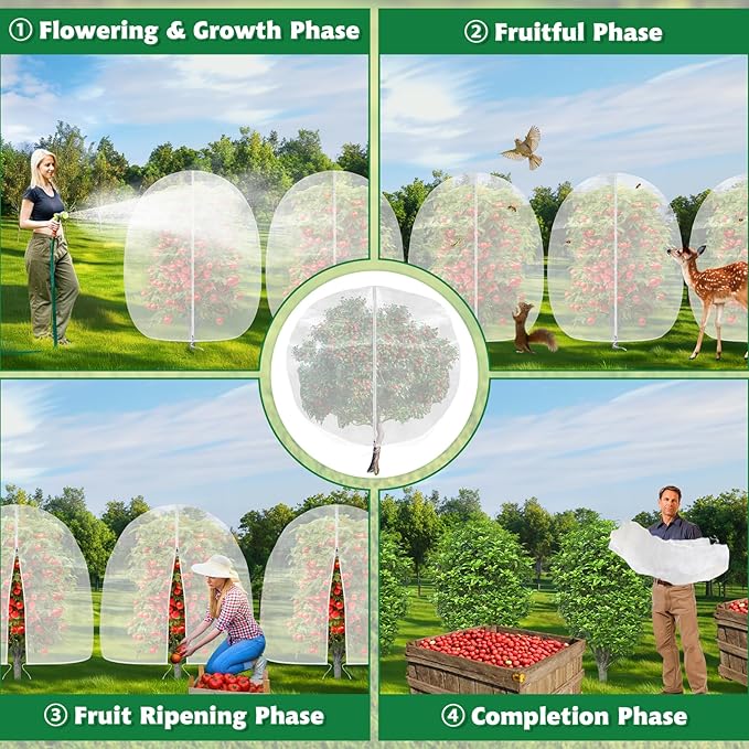 OZMI 4 Pack Fruit Tree Blueberry Bush Netting Cover, 2.3Ft x 3.4Ft Reusable Bird Netting for Garden Protection with Zipper & Drawstring, Shrubs Tomato Strawberry Plant Bushes Protector