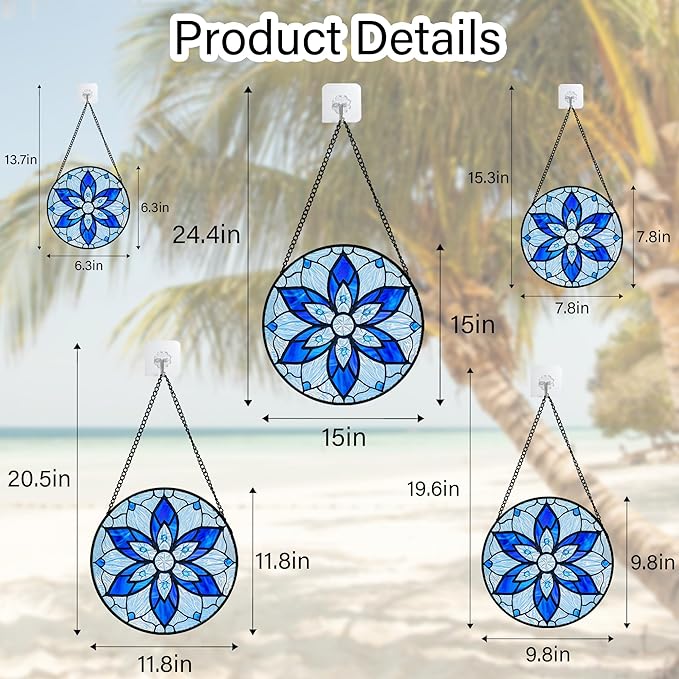 AMDERVEN Stained Glass Window Hanging, Blue Tiffany Style Flowers Sun Catcher for Window Door Home Decor Suncatcher Christmas Mother's Day Birthday Gifts for Women Men Mom and Nana 6.3 in