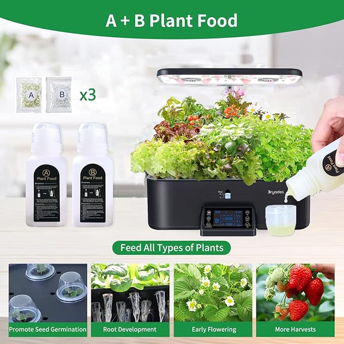 Indoor Hydroponic Growing Kit, Includes 36 Growing sponges, Plant Support Frame & Nutrient Solution Set. Features Replaceable Growing sponges and Seed pods, Compatible with All Brands.