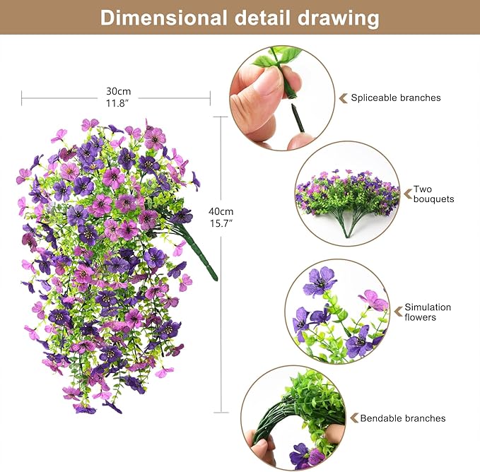 ZFProcess Artificial Hanging Flowers for Outdoors Spring Decoration, 2PCS Silk Fake Daisy Realistic Outdoor Flowers UV Resistant Porch Patio Window Yard Decor(Dark Orchid)