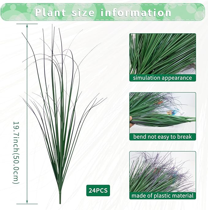 LUZOGA 24Pcs Artificial Grass Plants, Faux Shrubs Wheat Grass, Artificial Tall Grass Fake Plants for Outdoor Decor,Artificial Greenery Stems Weed for Room Indoor Home Decor（Green Purple Tail）