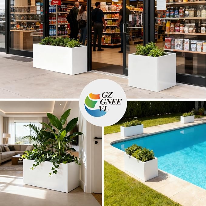 GZGNEEVL Metal Rectangular Planter White Steel Rectangle Planter Box 36" L x 12" W x 16" H Outdoor Indoor Galvanized Steel Large Planters Modern Commercial Residential for Plants Porch Patio