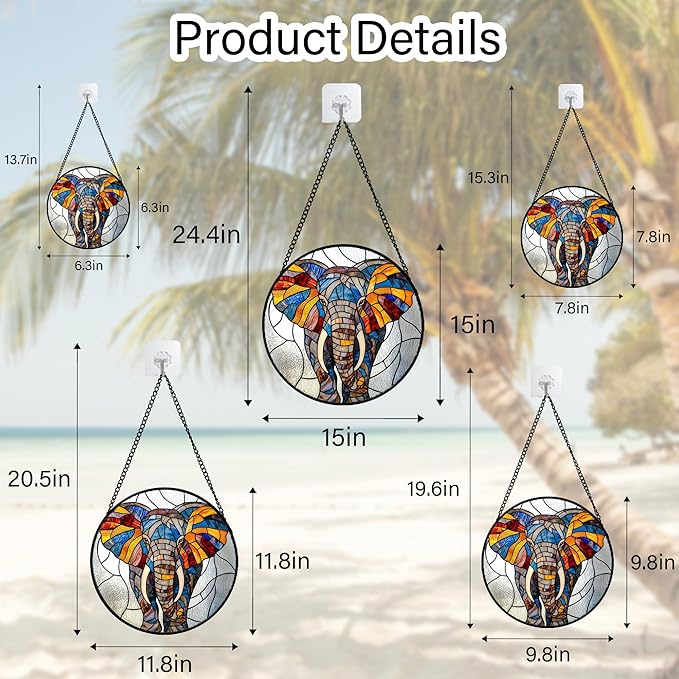 AMDERVEN Stained Glass Window Hanging, Colorful Elephant Sun Catcher for Door Home Decor Animal Suncatcher Christmas Mother's Day Birthday Gifts for Women Men Mom and Nana 7.8 in
