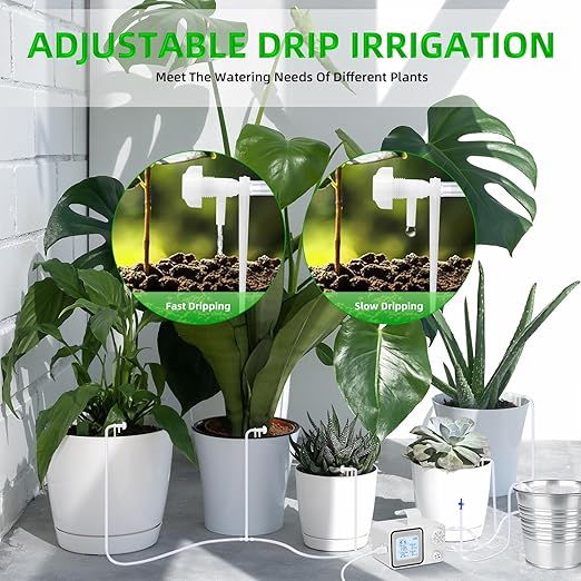 Automatic Plant Watering Devices with Programmable Water Timer and LED Display,Automatic Drip Irrigation Kit System for 15 Potted Plants Outdoor Indoor Garden Balcony Vacation