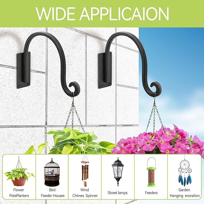 Lifyzoon Heavy Duty Plant Hanger Bracket (8"/Black) Outdoor Hand-Forged Hanging Plant Bracket Durable and Stable Bird Feeder Hanger