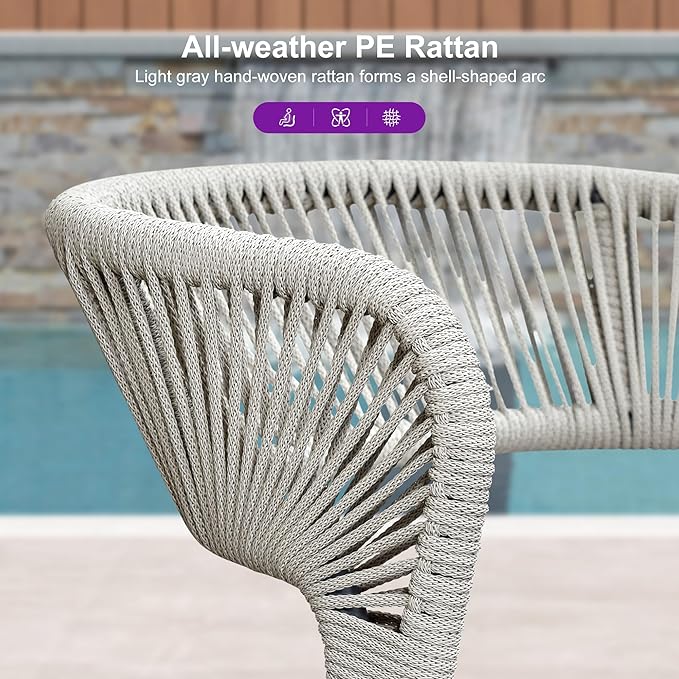 PURPLE LEAF 2 Pieces Outdoor Dining Chair All-Weather Wicker Aluminum Frame Patio Dining Chair for Lawn Garden Backyard Deck with Cushion, Gray