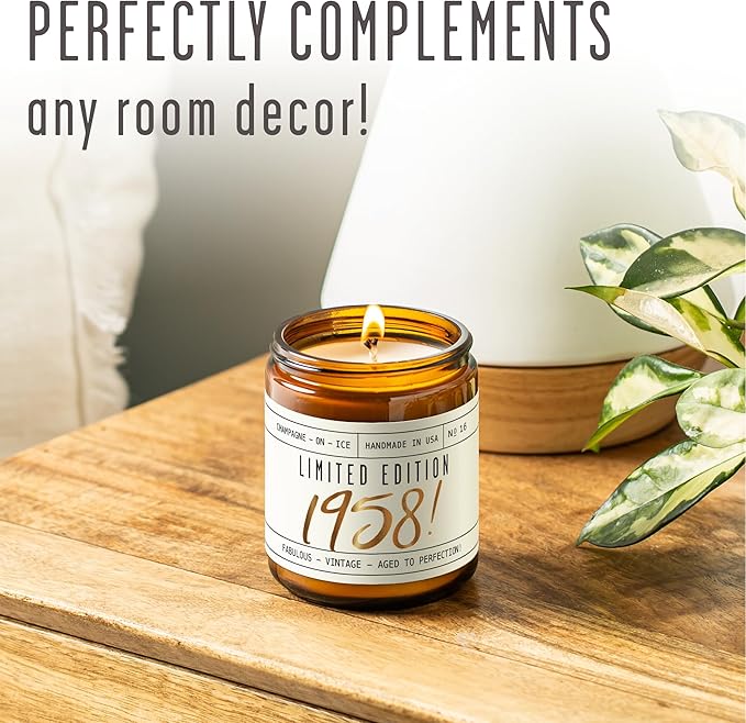 68th Birthday Gifts for Women - 'Limited Edition 1958' Soy Candle, w/Champagne on Ice I 68th Birthday Gift for Her Ideas I 9oz Reusable Jar, 50Hr Burn, Made in USA