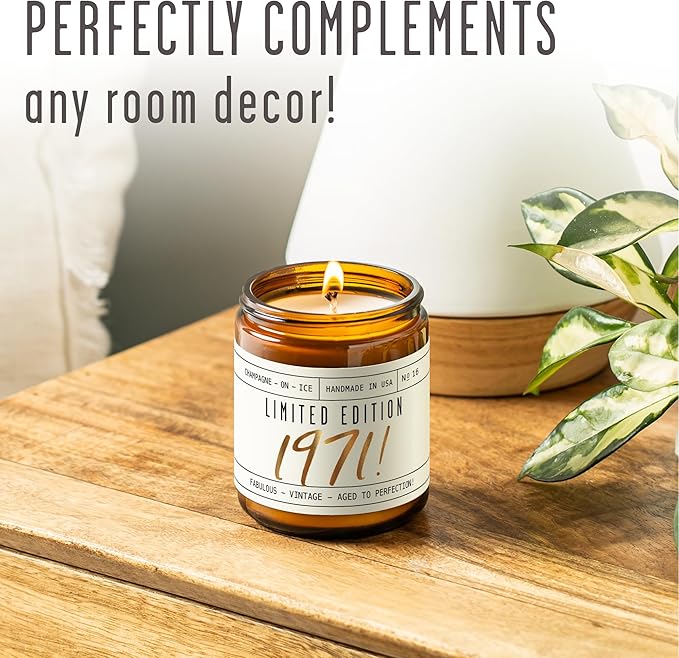 55th Birthday Gifts for Women - 'Limited Edition 1971' Soy Candle, w/Champagne on Ice I 55th Birthday Gift for Her Ideas I 9oz Reusable Jar, 50Hr Burn, Made in USA