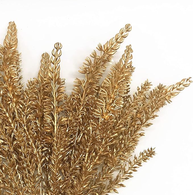 PASYOU Christmas Artificial Plants Decoration, Plastic Grass Faux Shrubs Simulation Wheat Ears Leaves Indoor Outdoor Home Garden Planter Filler Party Hotel Verandah Wedding DIY Decor - Gold 2 Pack