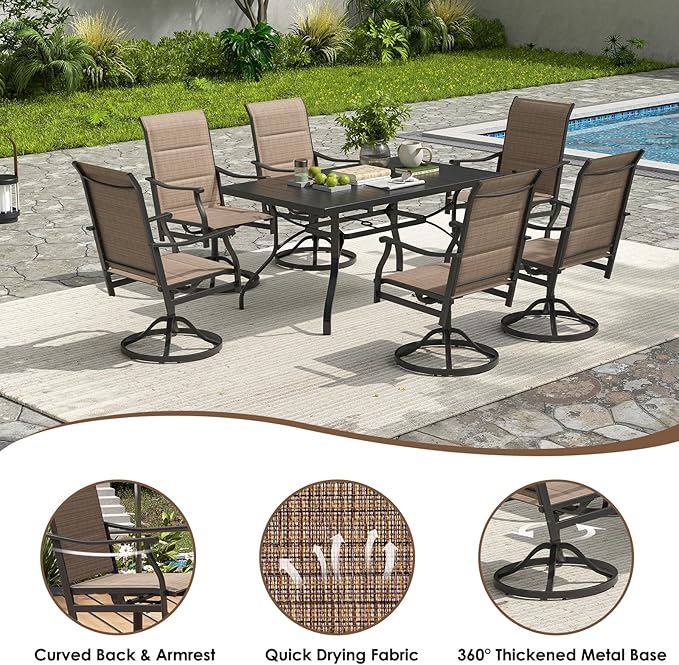 Soohow Patio Dining Chairs Set of 4, Swivel Outdoor Patio Chair with Paded Textilene Fabric, All Weather Outdoor Seats Ergonomic Comfort, Perfect Seats for Backyard, Balcony, and Garden