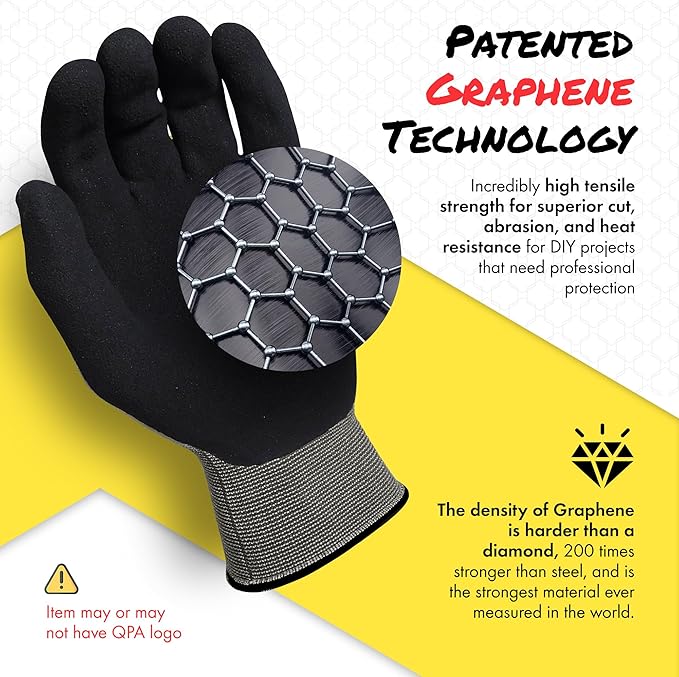 Quest Protective Apparel Cut Resistant Work Gloves (ANSI A1) – Lightweight Graphene Gloves for Gardening,DIY,Mechanical & General Handling – Breathable Grip Gloves for Men & Women – X-Large,Pack of 12