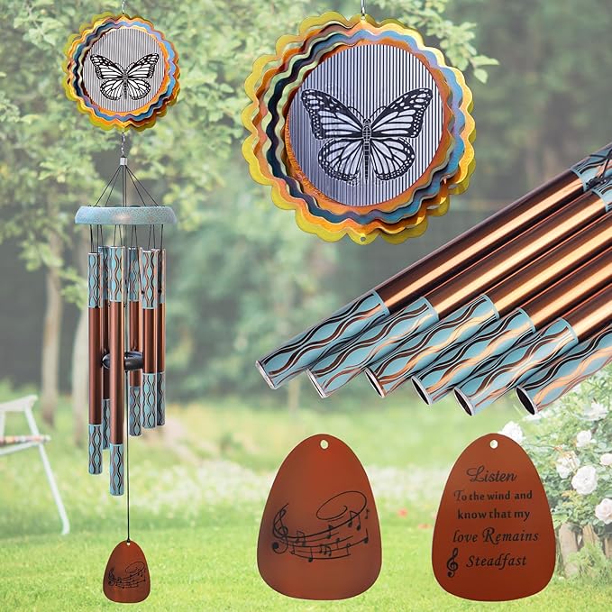 Aoedelyart Wind Chimes for Outside with 3D Animations Butterfly Wind Spinner,37" Memorial Wind Chimes Outdoor Garden Decor,Butterfly Gift for Women Mom Grandma Wife,Patio Decorations,Garden Ornaments