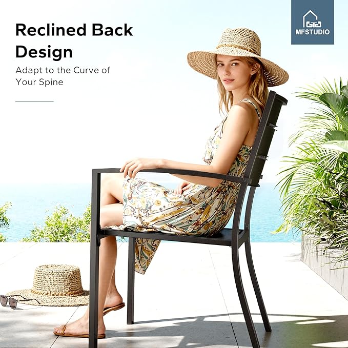 MFSTUDIO Patio Dining Chairs Set of 2, Stackable Metal Outdoor Chairs Set, Outdoor Furniture Dining Chairs for Bistro Balcony Deck Yard