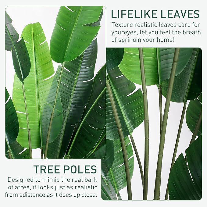 Artificial Bird of Paradise Plant 7 FT Fake Banana Leaf Plant Faux Tree Decor Large Fake Plants Realistic Indoor Outdoor Tall Floor Plant for Living Room, Office Decor