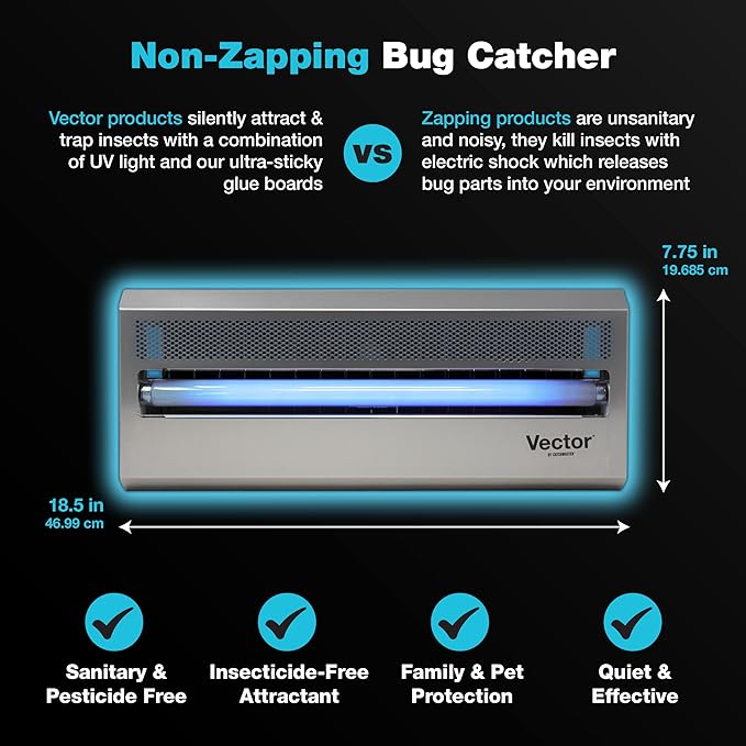 Catchmaster Vector 15 Silver, UV Light Fly Traps Indoor for Home, Gnat Traps for House Indoor, Electric UV Lamp Insect & Mosquito Killer, Silent Bug Light for Kitchen, Shed, Garage