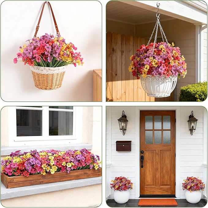 Stymedeca Artificial Flowers for Outdoor Faux Plants for Spring Summer Decoration, UV Resistant Realistic Silk Plastic Fake Flowers Garden Porch Patio Balcony Yard Front Home Decor, 24 Bundles
