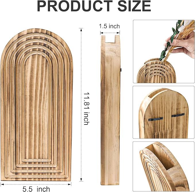 DREAMLOOM 2 Pack Wooden Wall Vases with Dried Pampas Grass and Eucalyptus Plants, Wall Hanging Planters Boho Modern Farmhouse Indoor for Narrow Spaces Entryway Bathroom Home Office Decoration, Black
