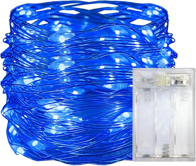 with Timer Function Battery Operated Dewdrop Led Lights,Mini Fairy Lights for Home Parties Christmas/Halloween Holiday Decoration,6 Hours on/18 Hours Off,30 LEDs,10 Feet (Blue, 1)