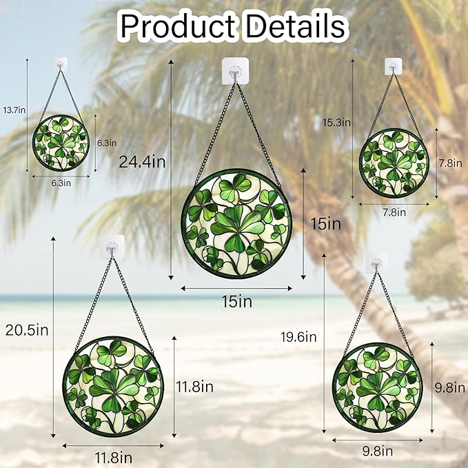 Stained Glass Window Hanging - Ireland Green Lucky Clover Suncatcher for Doors Garden St. Patrick's Day Sun Catchers Decor Mother's Day Birthday for Women Men Mom Nana 11.8 in