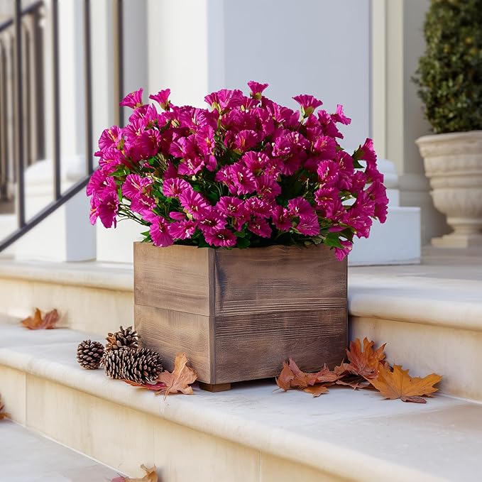 Artificial Morning Glory Flowers Plants for Outdoor 8 Pcs Faux Silk Petunias Flower Realistic Faux Flowers Plants for Outside Planter Porch Yard Patio Balcony Home Indoor Decor (8 Pcs Rose Red)