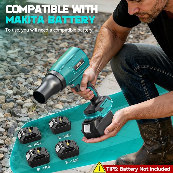 800,000RPM Cordless Leaf Blower Compatible with Makita 18V (Tool Only), Brushless Motor, Adjustable Speed, Lightweight Portable Electric Blower for Car, Patio, Garden (Without Battery)