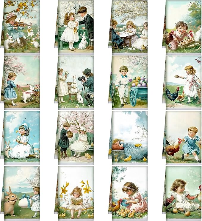 Bencailor 16 Pcs Spring Easter Kitchen Towels Bulk Bunny Chicken Dish Hand Towels Ultrafine Fiber Absorbent Vintage Rustic Tea Cloths for Spring Easter Kitchen Bathroom Decor Gifts, 16 x 24 Inch
