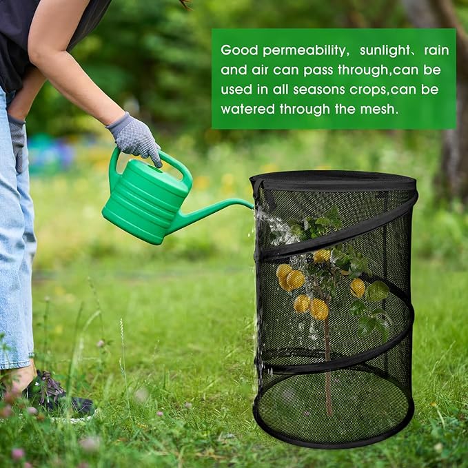 Zofylux 4 Pcs Pop Up Plant Cover Net,19”x 14”Round Foldable Plant Covers,Garden Plant Protectors with 16 Pcs Ground Stakes,Garden Mesh Covers for Outdoor and Indoor Plants
