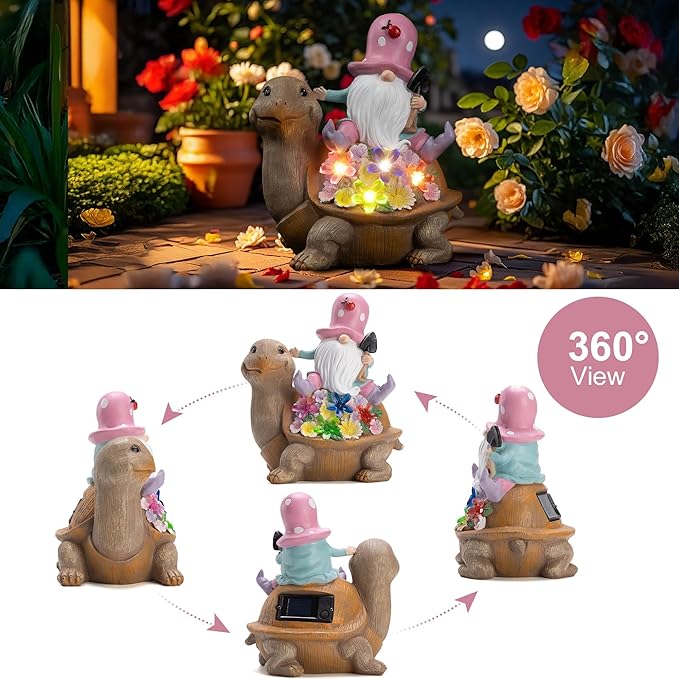 Solar Gnomes Outdoor Turtle Garden Statue for Yard with Outdoor Decorations for Patio Mom Gift