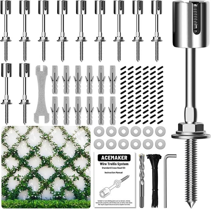Acemaker Wire Trellis for Climbing Plants Outdoor, 12 pcs Wall Wire Trellis Kit, T316 Stainless Steel Wall Trellis Kit Espalier Cable Trellis System (Hubs Only, Without Cable)