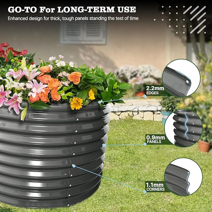 A ANLEOLIFE 30" Extra Tall Galvanized Raised Garden Beds Outdoor, 8x4x2.5ft Oval Metal Planter Boxes for Planting Vegetables, Flowers, Fruits, Eco-Safe & Easy Setup, Quartz Grey