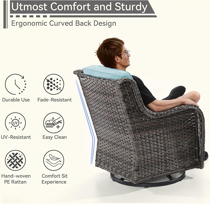 6 Piece Outdoor Wicker Patio Furniture Set, Outdoor Swivel Rocker Patio Chairs Set with Thickened Olefin Cushions, High Back and Deep Seating, Hand-Woven PE Rattan for Porch, Deck