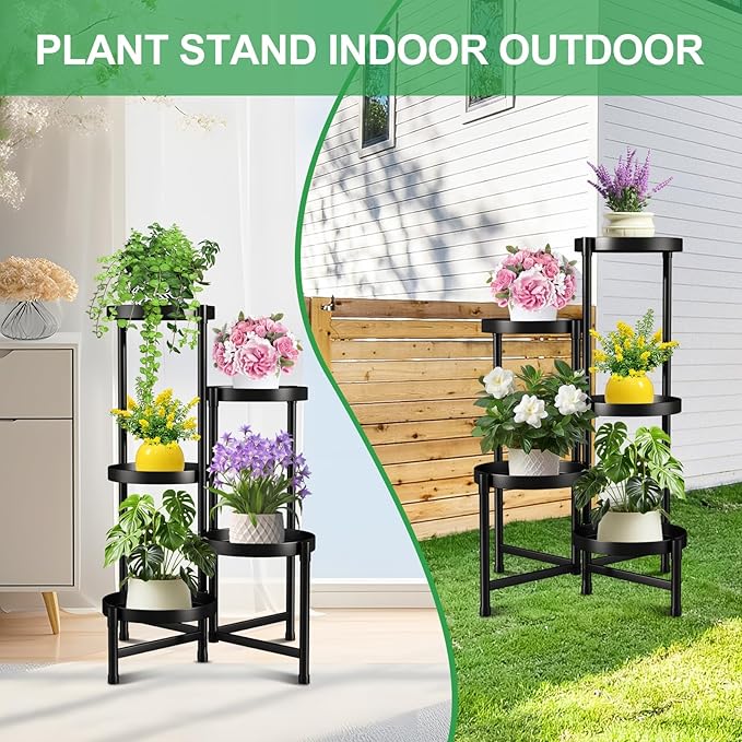 Atpddpey Plant Stand Indoor Outdoor 5 Tier Black Metal Plant Holder 31 in Tall,Tiered Flower Pot Display Stand,Multiple Plant Stand for Living Room Corner Garden Patio Lawn Balcony