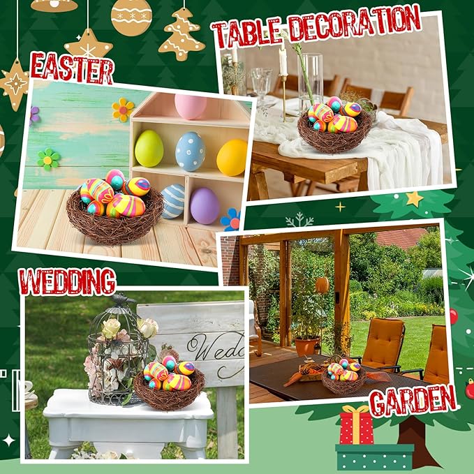 Therwen 2 Pcs Easter Artificial Bird Nest Crafts Birdhouse Nest Natural Rattan Nests for Easter Decor Home Party Wedding Patio Garden Yard Succulent Planter Moss Landscape DIY Terrarium (7.9 Inch)